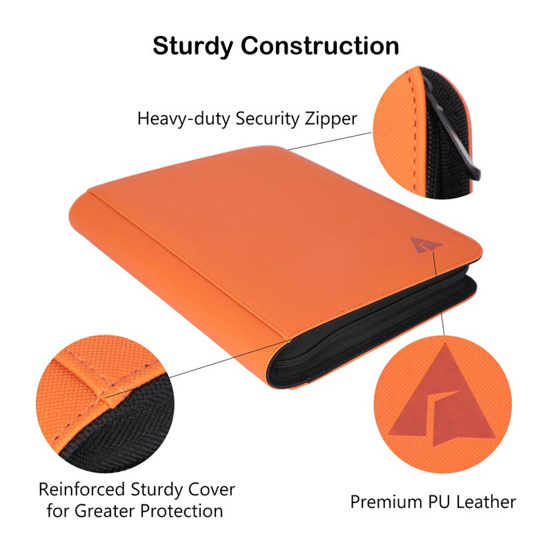 Alteagle 9 Pocket Card Binder, Fits 828 Trading Cards Side Loading Ringless Card Album for TCG and Sports Cards -Orange - Image 5